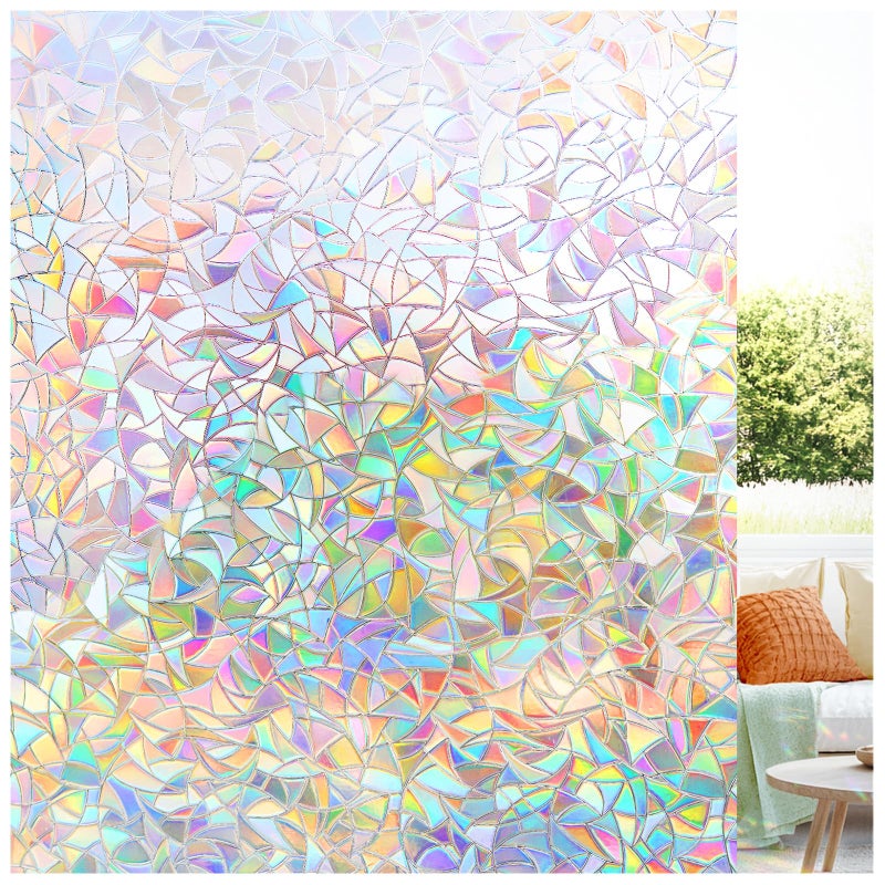 LUTE Window Privacy Film, Rainbow Window Film, 3D Decorative Stained Glass Cling, Non-Adhesive Vinyl Static Cling Removable Glass Stickers, Sun UV Blocking Decal Covering for Home, 17.5 x 78.7 inches - Image 1
